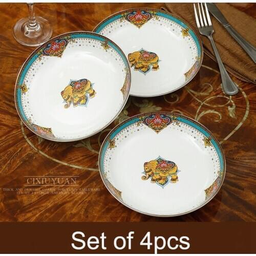 Light Luxury Chinese Style Bone China Plate Creative European Plate Set Dish Combination Household Deep Caliber Plate