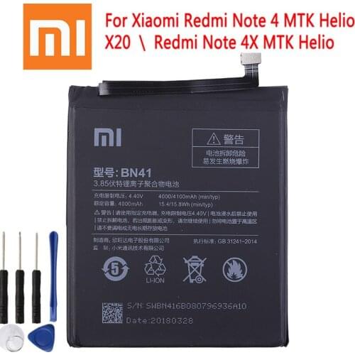 2021 100% Original Replacement Battery BN41 4100mAh for Xiaomi Redmi Note 4 MTK Helio X20 Redmi Note 4X MTK Helio X20 Bateria