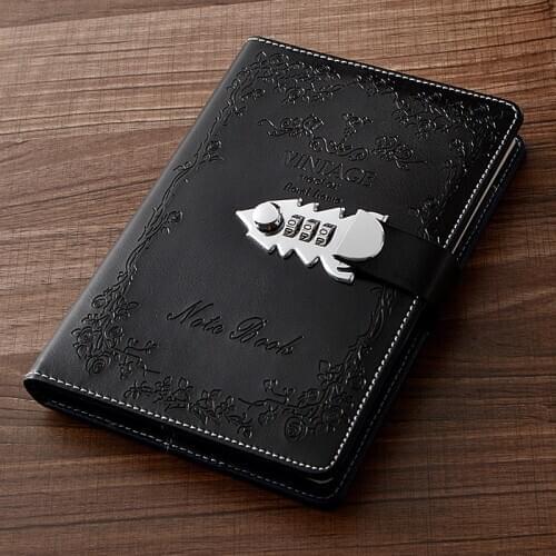 Retro Notebooks Password PU Leather A5 Agenda With Lock Planner Diary Books School Supplies