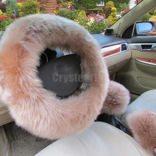 3pcs/set Universal 38cm Car Styling Steering Wheel Gear Shift Knob Handbrake Cover Winter Long Plush Warm Wool For BMW E46 E39