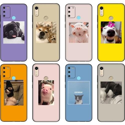 Black tpu Case For Honor 8a Prime 8s 9 10X Lite 9A 9C 9X Premium Pro 9S Case Cover Cute animal dog and pig avatars
