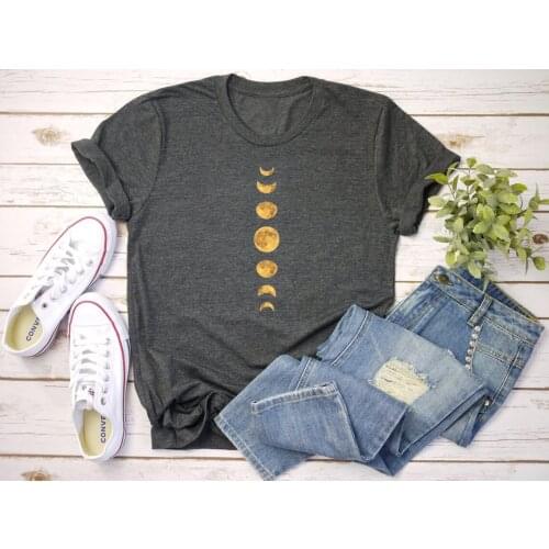 Colored yellow Moon Phases t-shirt funny unisex women tumblr camisetas grunge graphic Fashion 100% Cotton casual tee top tshirt