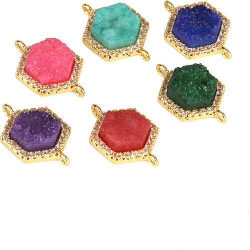 Dankaishi Pentagon Shape Charm Connectors Jewelry Findings Colorful Natural Druzy Crystal Stone DIY Jewelry Accessories Gift