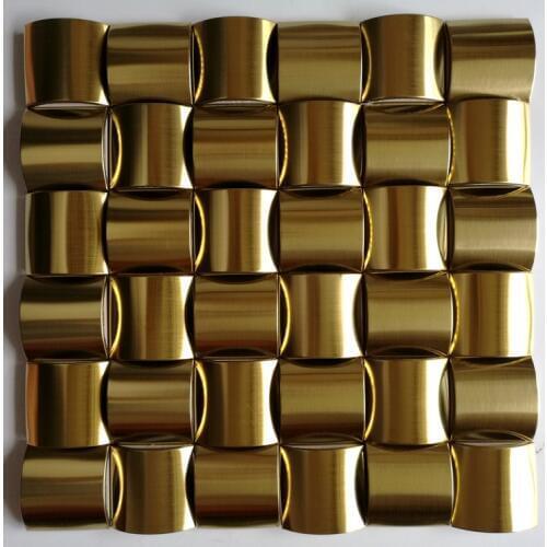 Cheap factory price brushed gold arch 3D metal mosaic tile DIY wallpaper for shower room bathroom deco