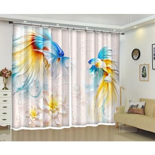 Kids sheer Curtains fish Luxury Blackout 3D Window Curtain Living Room Bedroom Drapes Cortina Rideaux Customized size pillowcase