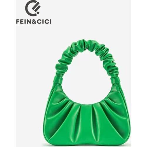 Designer totes bag women summer fall cute pu leather round ruched pleated pouch purse handbag green purple orange camel black