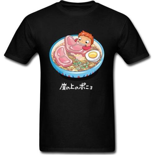 Noodle Swimmer T Shirt Anime Tee Ponyo On The Cliff Tshirt Men Tops Naruto Ramen T-shirt Bowl Printed Funny Clothing