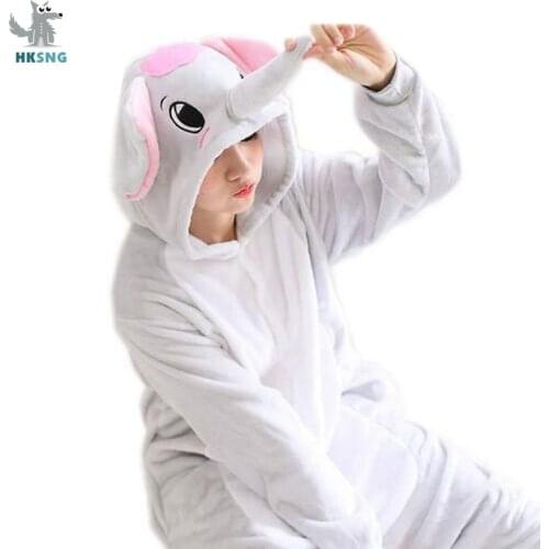 HKSNG Animal Grey Blue Elephant Onesie Kigurumi Pajamas Flannel Family Cartoon Halloween Party Cosplay Costumes Jumpsuits