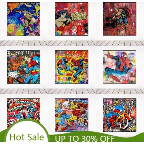 Disney Avengers Graffiti Art Poster Canvas Painting Marvel Superhero Fighting Poster Wall Art Picture Childrens Room Decoration