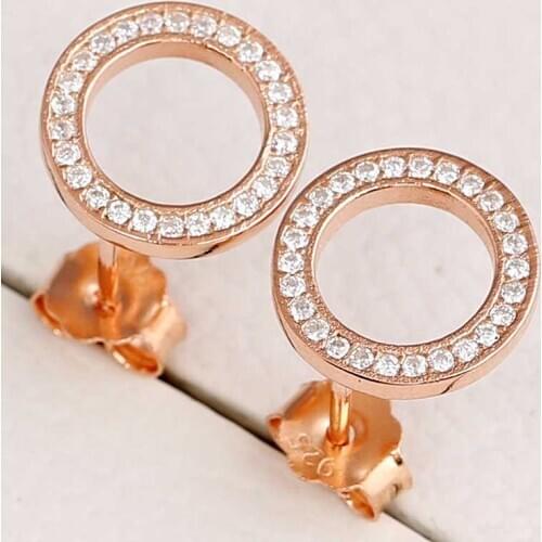 Rose Sparkling Circular Forever With Crystal Stud Earring For Women 925 Sterling Silver Earring Wedding Gift DIY Jewelry
