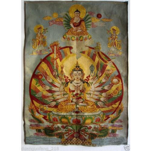 Tibet Tibetan Buddhist Silk Inwrought Buddha Thangka Tangka