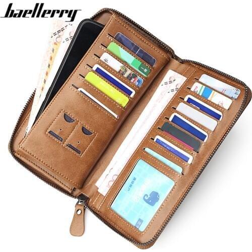 Baellerry Synthetic Leather Wallet Men Zipper Purse High Quality Card Wallet For Men Vintage Card Holder Purses Long Men Wallets
