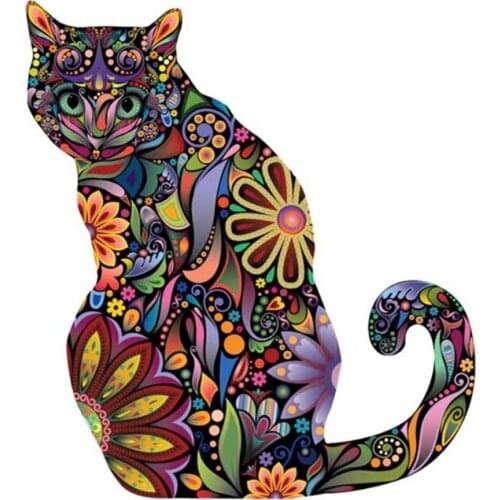 Cat Wall Sticker Colorful Flower Pattern Lovely Animal Wall Decal Decoration for Kids Room Living Room PVC Stickers