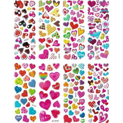 8sheets 3D Cartoon Sweet Hearts Stickers for Girls Kids Birthday Gift Scrapbooking Teachers Reward Heart Shape DIY Sticker Toys