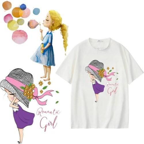 Pulaqi Princess Girl Patches Ironing Stickers Heat Transfers Vinyl Thermal Iron on Transfer for Clothes Applique For T-shirt