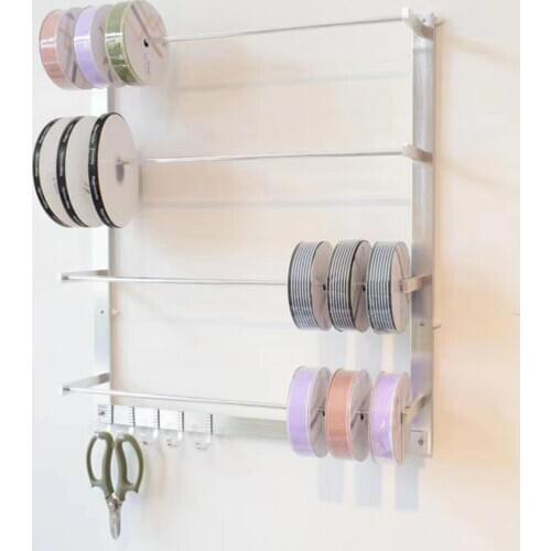 Wall Mounted Spool Ribbon Organizer Steel Wire Spool Rack Key Holder Sewing Tool