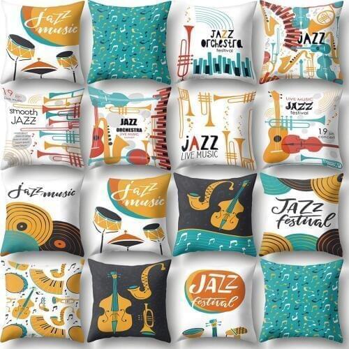 Jazz Music Drum Cello Tuba Pillow Case Cushion Cover Bed Car Cafe Office Decor New