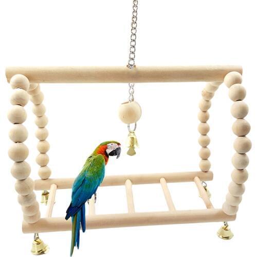 New Natural Wooden Birds Parrots Perch Stand Hanging Swing Cage Accessories Toys Stand Holder Pendant Bird Supplies