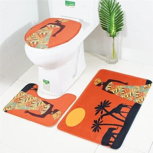 New Style African tribe printing Flannel toilet pad 3PCS Bathroom Toilet Floor Mat Set Anti-Skid Toilet Cover and floor Rugs set