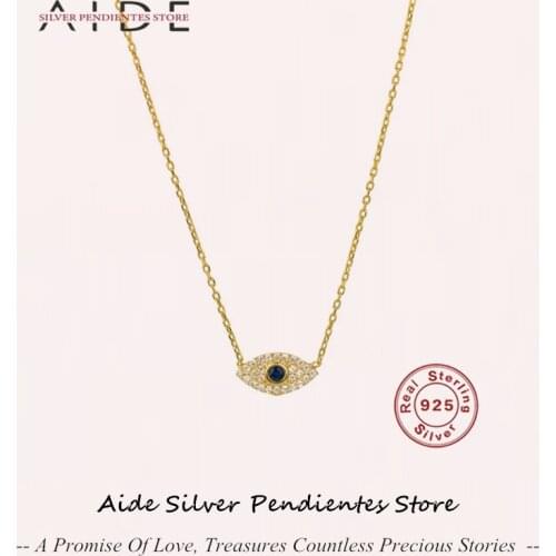 AIDE Real Fine Jewelry 925 Sterling Silver Evil Eye Necklace Punk Pendant Necklaces For Women Collares Bijoux