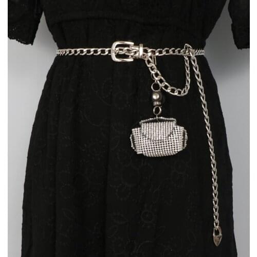 Punk Bling Rhinestone Mini Waist packs For Coin European Brand Wide Chain Waist Belt with Purse Bag Adjustable Chest Bag