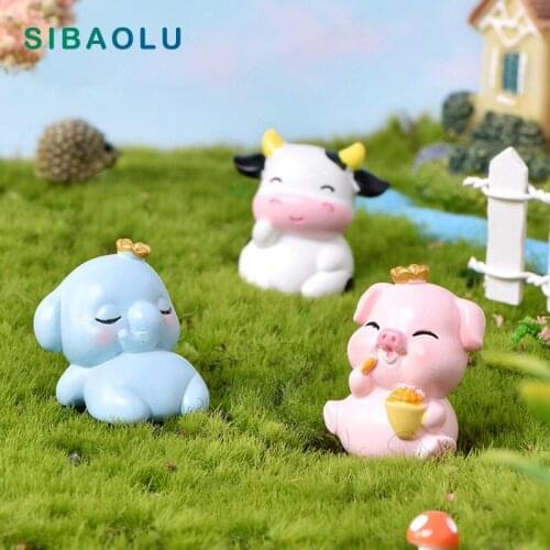 Resin Rabbit Elephant Pig Cow Figurine Cartoon Animal Model DIY Home Decor Miniature Fairy Garden Decoration Accessories Modern
