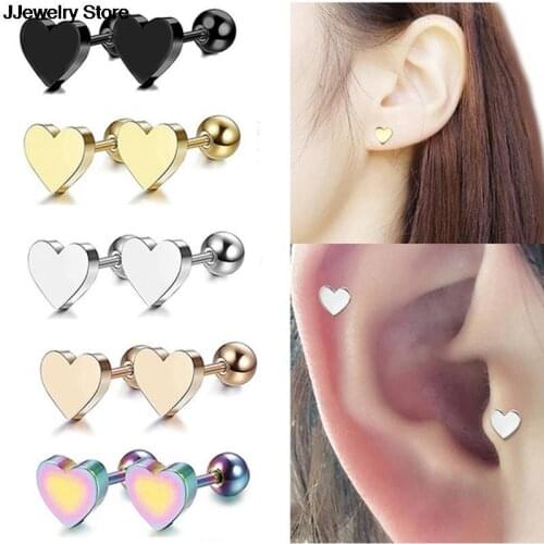 Women Punk Ear Lip Body Cartilage Helix Heart Barbell Bar Earrings Surgical Steel Stud Earrings Piercing Jewelry