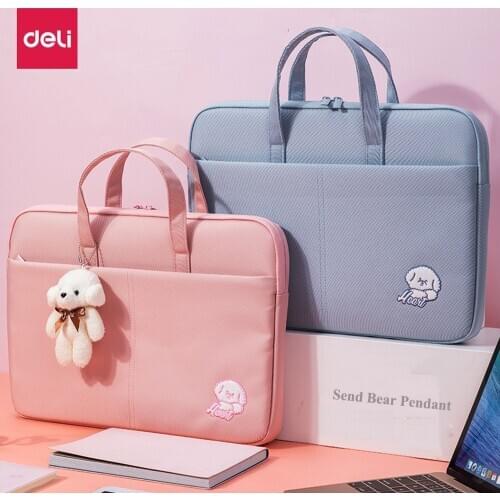 24PCS/LOT Deli 63756 Handbag 14” Laptop portable bag Briefbag briefcase Blue Pink color optional Fashion handbag wholesale