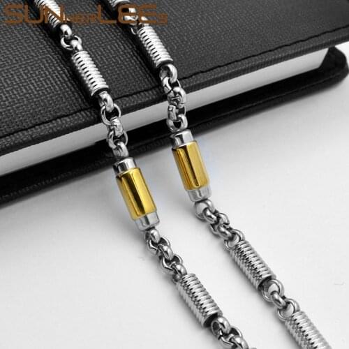 SUNNERLEES Jewelry Stainless Steel Necklace 6mm Geometric Link Chain Silver Color Gold Plated Men Women Gift SC144