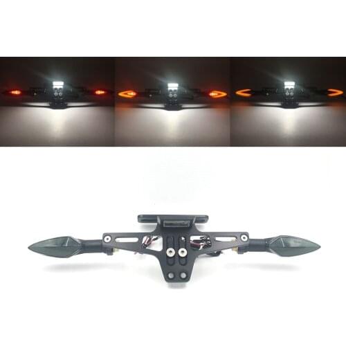 Universal Motorcycle Adjustable License Number Plate Frame Holder Bracket Mount With Turn Signal Brake Lamp Amber/Red Light COB