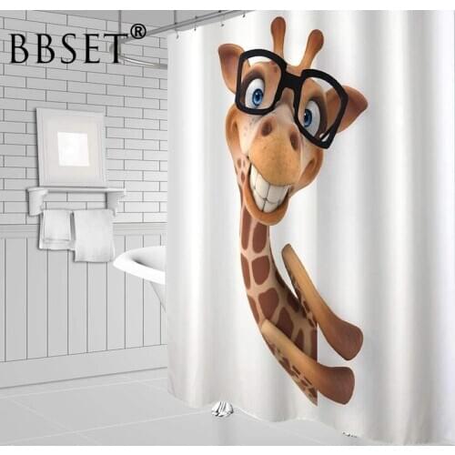 Funny Giraffe Bathroom Shower Curtain Cute Cartoon Animal Pattern Waterproof Multi-size Douchegordijn Bathroom Decor with Hooks