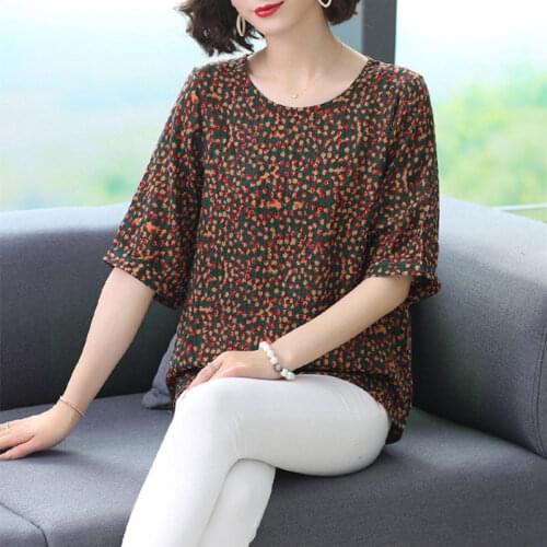 2021 New Summer Middle Aaged Women Half Sleeve O-neck Loose Blouse Tops Female Fashion Flower Print Plus Size 4xl Shirt X131