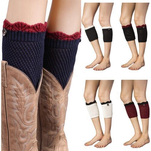 Women Stitching Color Knitted Button Leg Warmers Socks Crochet Boot Cuffs Socks SCKMX0043