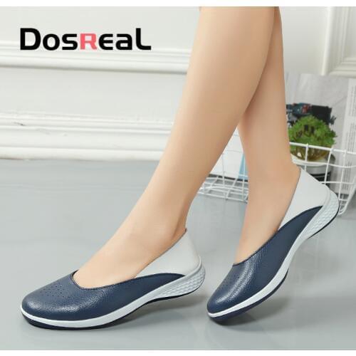 Dosreal Women Loafers Shoes Cow Leather Females Shallow Flats Shoes Woman Slip On Ladies Shoes Casual Flats Moccasins Large Size