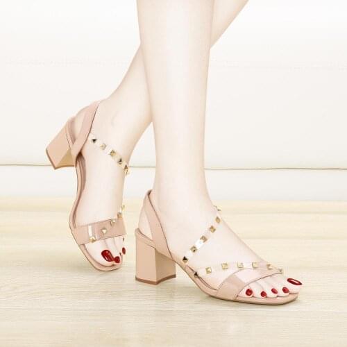 Sandals Women Heels Shoes Zip Open Toe Shoes Square Heel Sandals Shoes Fashion Summer Sandalias Mujer 2019 Sandals n888