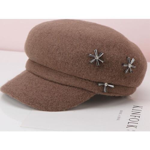 H729 Women Beret Hat Female Autumn Winter Korean Wool Felt Navy Cap Girl Fashionable Short Eave Retro Warm All-match Berets Hats