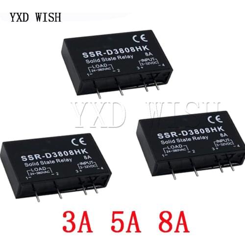 1pcs PCB SSR-D3803HK SSR-D3805HK SSR-D3808HK Dedicated with Pins D3803HK 3A D3805HK 5A D3808HK 8A DC-AC Solid State Relay