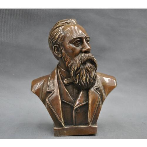 17.8 cm * / China Pure Bronze Communist Friedrich Von Engels Bust Statue Free shipping