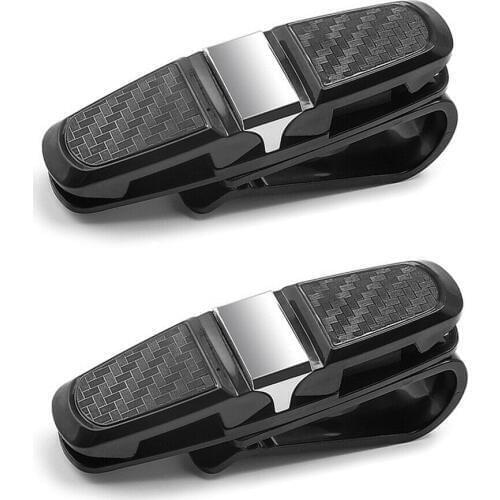 2PCS Car Sun Visor Glasses Sunglasses Card Ticket Holder Clip Universal for all vehicles Carbon Fiber Style Rotate 180 Degrees