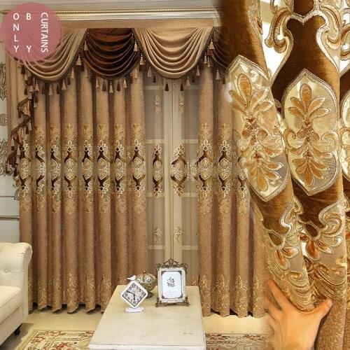 2021 European Style Simple Atmospheric Water-soluble Embroidered Curtains for Living Room Bedroom Study Blackout Curtains Custom
