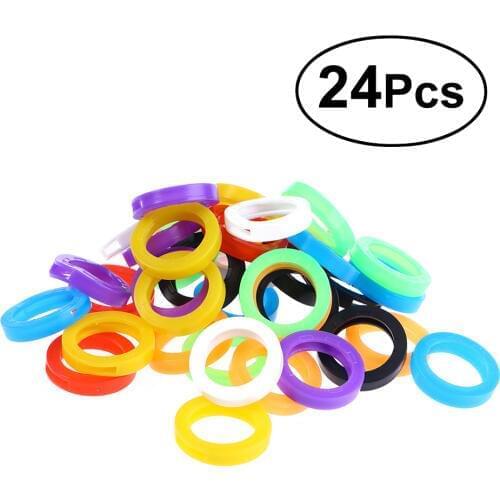 24Pcs Bright Colored Coding Rings Key Identifier Key Tags Elastic Key Covers Sleeves for Organization