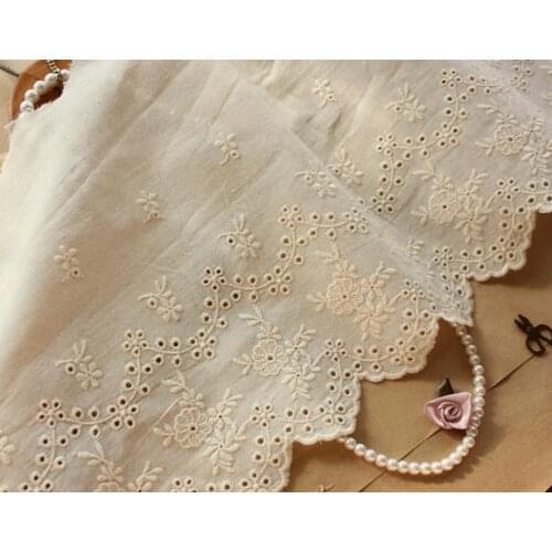 3Y-5Yard/lot 100% Cotton Cloth Embroidered Lace Fabrics DIY Lace Trim 20CM Wide Clothing Accessories Ivory White