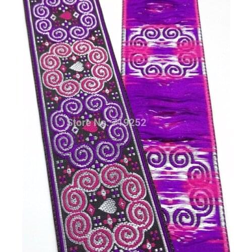 5cm 50mm 2' Miao Symbol ethnic folk Costume Curtain Pink Purple Laciness National Jacquard Woven Webbing Antelope Horn Ribbon