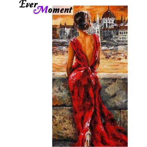 Ever Moment Diamond Embroidery Wholesale Elegant Woman in Red Diamond Paintiing Diamond Painting 5D Full Complet Sale ASF856