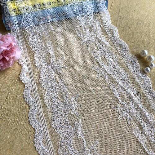 Mesh African Fashion Lace Accessories DIY Sewing Inlay Handwork E2845-1 Robe Wide Stretch Embroidered 24cm White Spandex Fabric