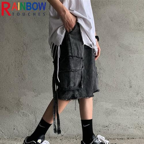 Rainbowtouches Street Half Pants Men Popular Logo Function Ribbon Cargo Shorts Casual Loose Bare Shorts Large Men Shorts