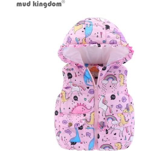 Mudkingdom Boys Girls Hooded Vest Sleeveless Hooded Wool Vest Jacket Cartoon Print Coat Kids Warm Cashmere Vest Outwear Clothes