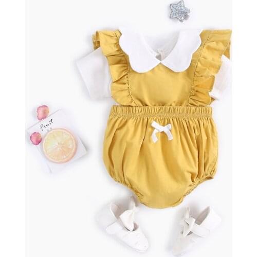 Baby Korean Pure Color Newborn One-Piece Sling Baby Set Summer Romper Baby Clothes Two-piece Set