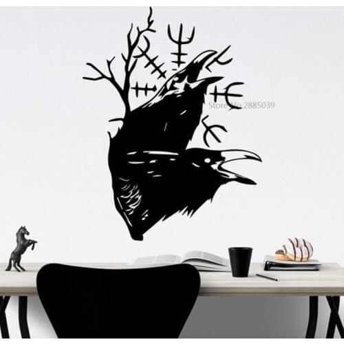The Ancient Vikings Black Сrow Nordic Runes Decor Living Room Bedroom Home Decal Removable Vinyl Wall Sticker Mural BD332