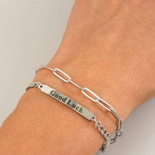 Double-layered Stainless Steel Good Luck Bracelet Cuff Disc Chain Bracelet for Womens Friends Jewelry Friendship Bracelets